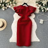 Ele Retro Beaded round Ne Svel Dr Women's Waist Cinching Slimming High End Feeling Aosphere Long Dr