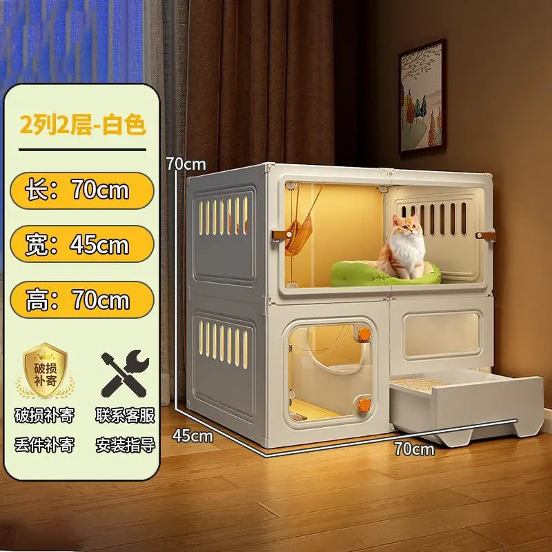 Cat Villa with Toilet Drawer Integrated Dog Cage Indoor Extra Large Space Home Cat Bed and Litter Box Pet Cats Cabinet Dog Nest