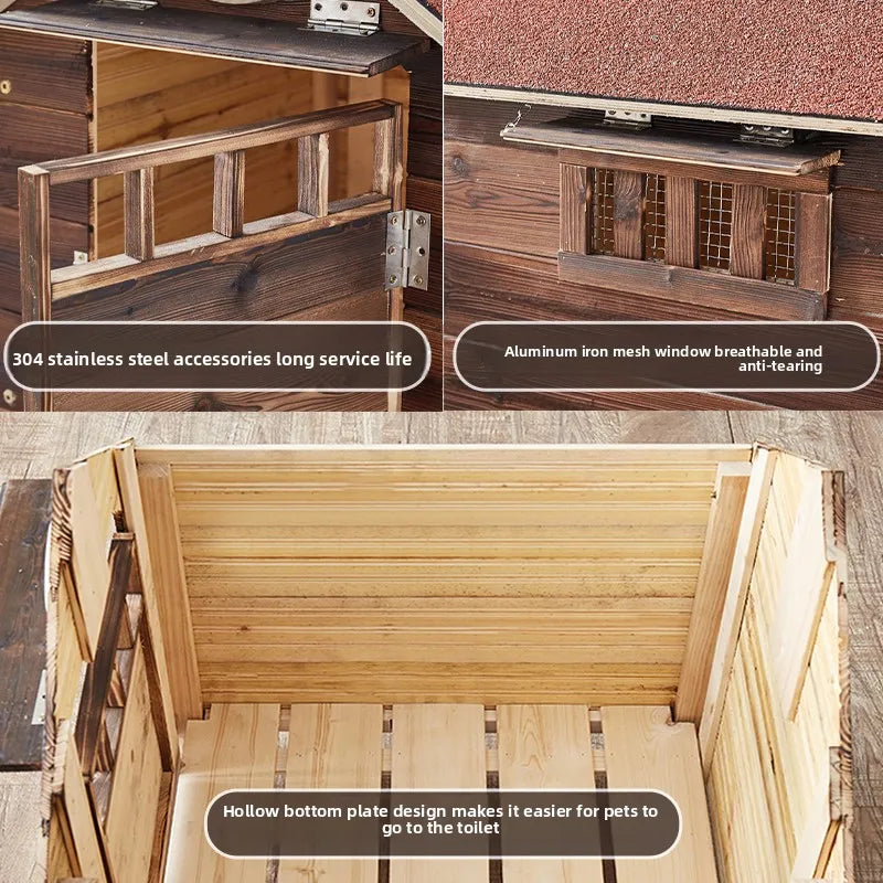 Outdoor Dog House Waterproof Winterproof Wooden Dog Villa Warm Shelter for Dogs Cats