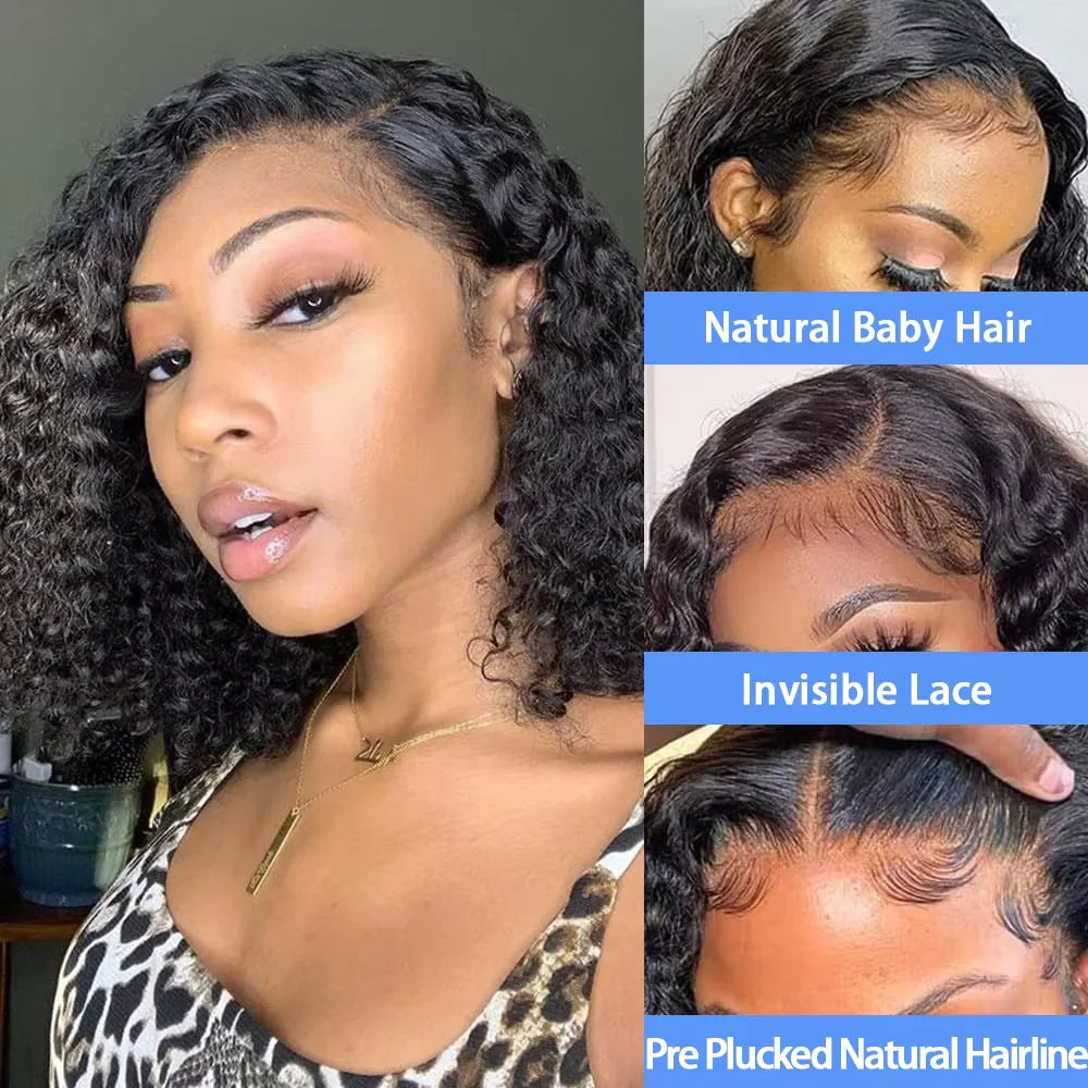 Deep Wave 250% Density Short Bob 13x4 HD Lace Front Human Hair Wigs Women Brazilian Curly Lace Frontal Wig Glueless Closure Wigs