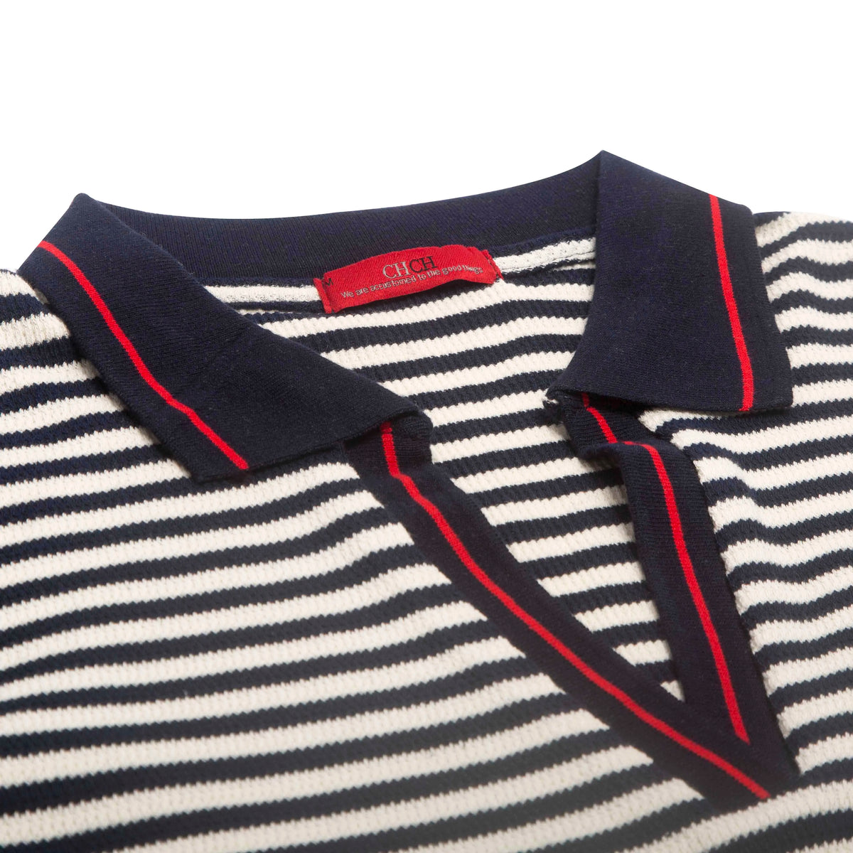 CHCH Women Stripe Tops Summer Embroidery Short Sleeve Casual Simple Classics Patchwork Knitted T-Shirt Office Ladies Tees