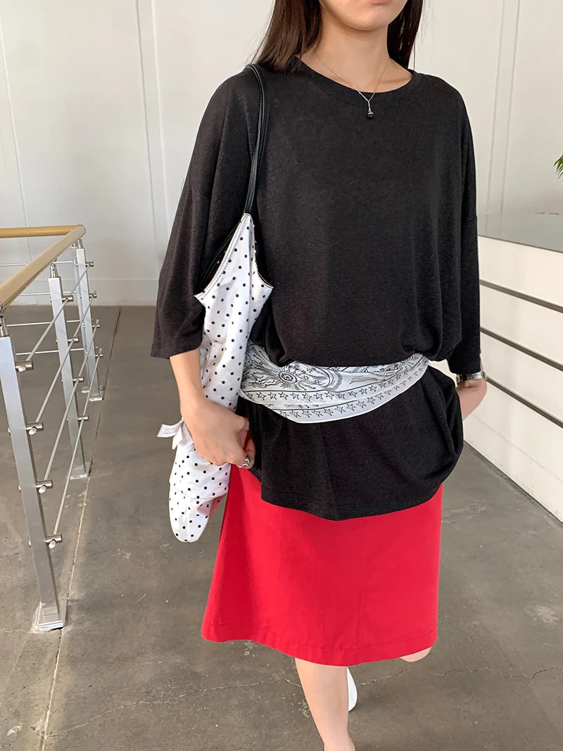 Summer Women's Casual Loose T-shirt Solid Color Round Neck Short Sleeved Top for Comfortable Fashion