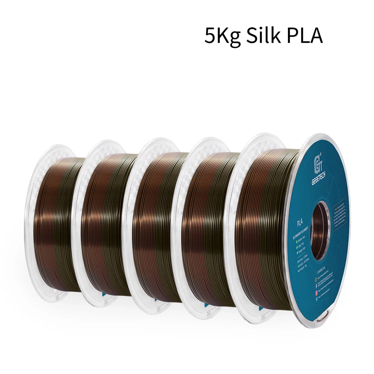GEEETECH 5Rolls 3D Silk PLA Filament 1Kg/roll 1.75mm Spool Wire For 3D Printer Material,Vacuum packaging,Safety