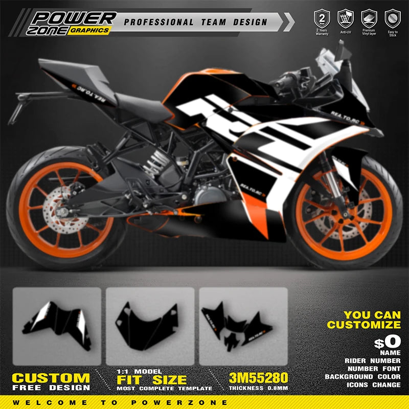 PowerZone Custom Sticker Graphics for KTM RC 250 RC 390 2014 2015 2016 SUPERMOTO Backgrounds Decals Racing Vinyl Sticker Kit 01