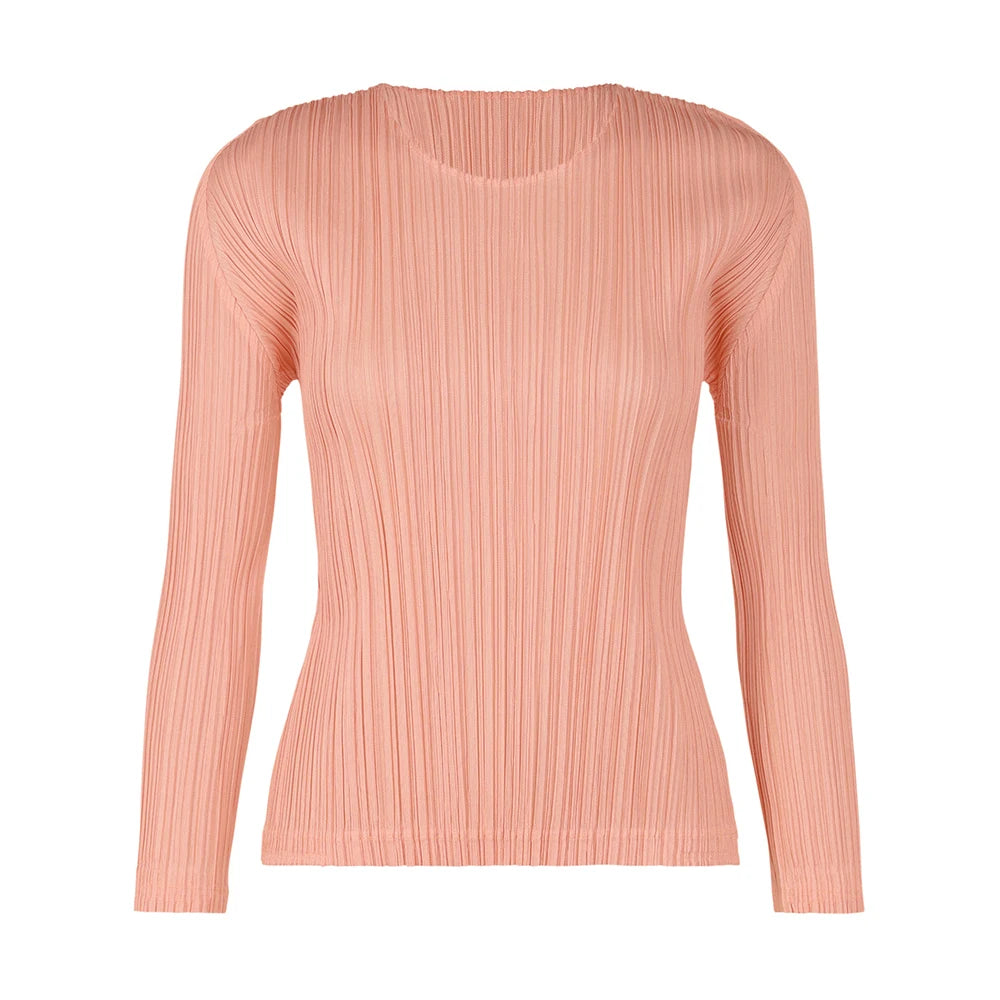 Miyake Pleated Causal Long Sleeve Top Women Classical Pleats Please T-shirt