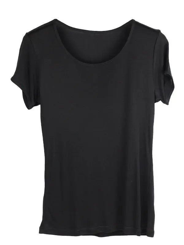 SuyaDream Woman Silk T Shirt Knitted Real Silk Short Sleeved O Neck Solid Basic Tee Simple Summer Top Black White
