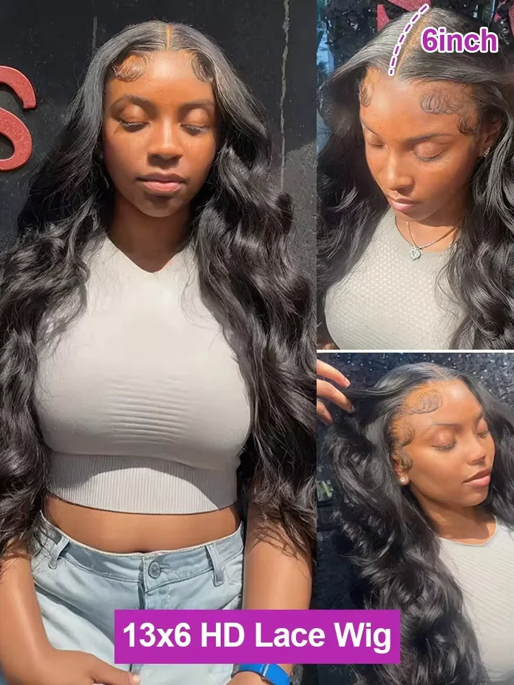 200 Density Body Wave Lace Front Wig Black 13x6 HD Wet And Wavy Lace Frontal Wig 30 40 Inch Brazilian Preplucked Human Hair Wigs
