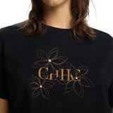 CH Women's Crew Neck T Shirt Floral Embroidery Pearl Decor Short Sleeve Casual Daily Wear Basic Tops
