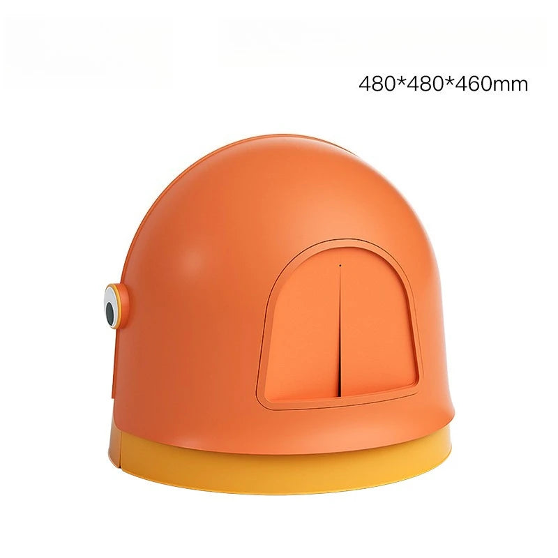 Large Enclosed Cat Litter Box with Cute Duck Design Odor Control Easy to Clean Semi-Open Hooded Pet Toilet with Raised Back Wall