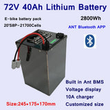 E-bike Batterie Lithium ion 72V, 40Ah avec BMS Bluetooth, for E-bike Scooter, Moto, avec Charger 84V10A, 5000/3000W/14KW/20KW
