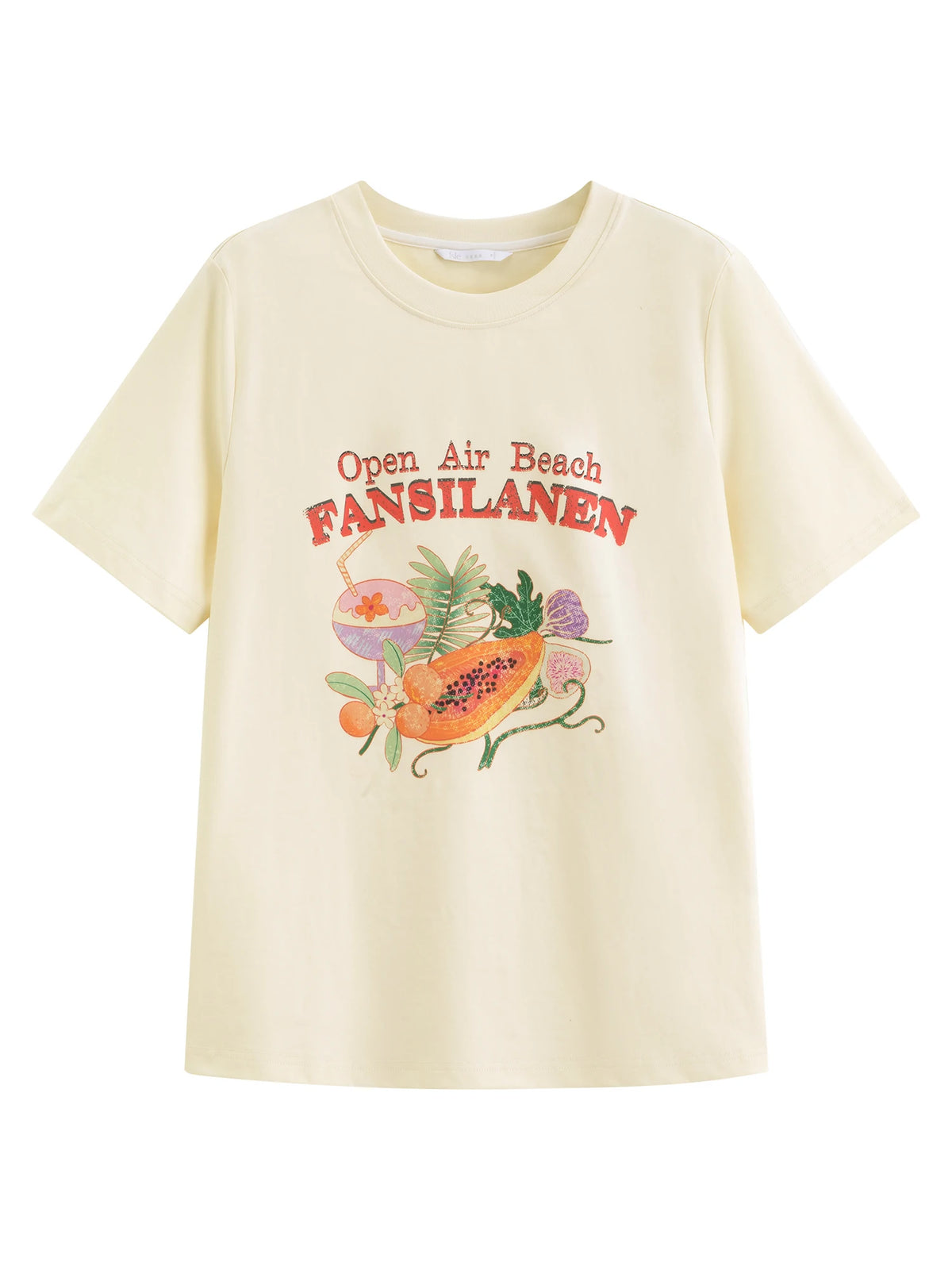 FSLE Fun and Youthful Women's Short Sleeve T-shirt 2026 Summer New Cute Casual Tops Cotton Contain Three Colors Printed T-shirt