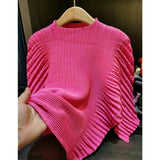 LANMREM Irregular Pleated Texture Womens's T-Shirt Chic New Elegant Versatile Loose Round Neck Solid Color Pullover Tops 2DB6501
