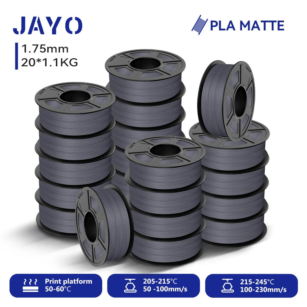 JAYO 20 Rolls 3D PLA Matte/High Speed PLA matte Printer Filament 1.75mm Neatly Wound PLA with Matte Finish Print for 3D Printer