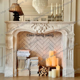 Marble French fireplace American modern retro silent wind natural travertine stone fireplace