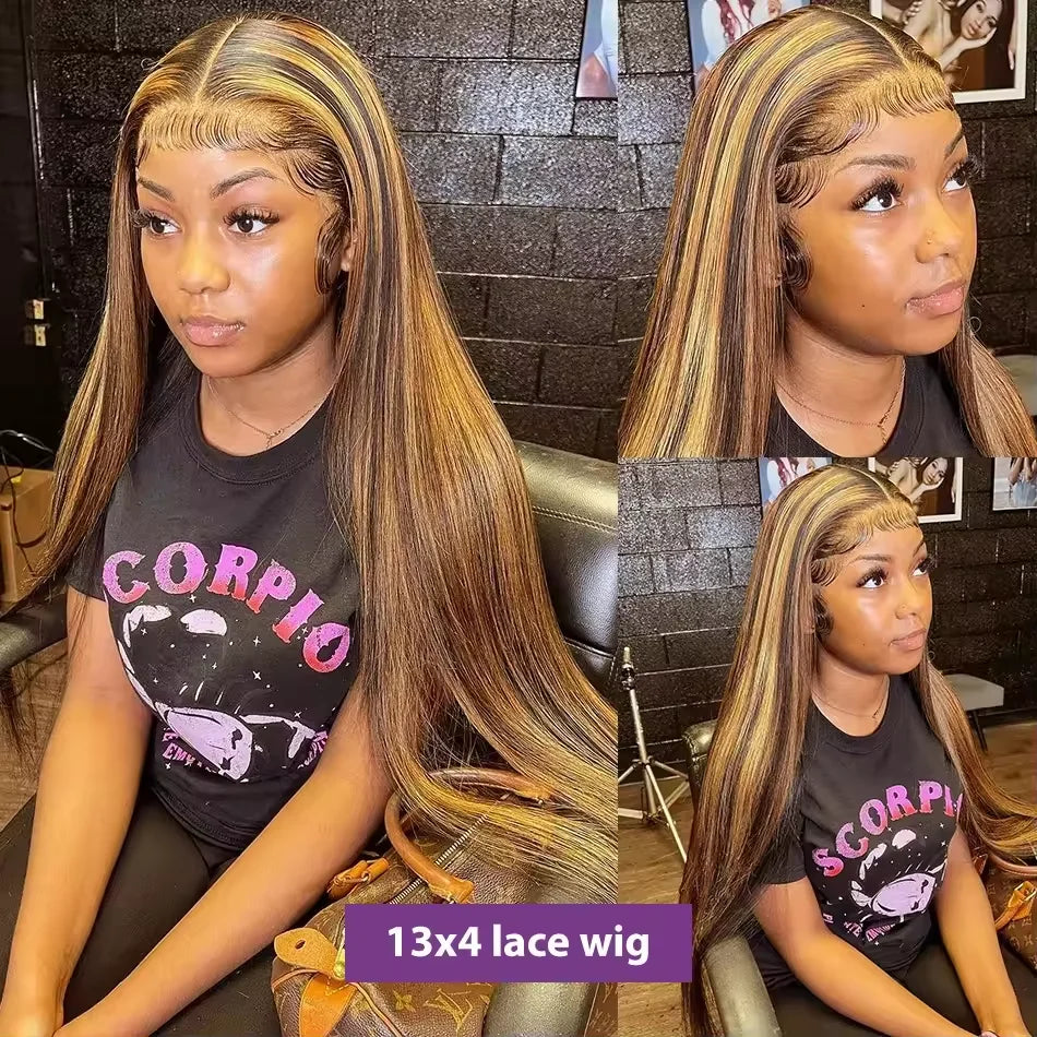 200 Density Highlight Wig Human Hair Bone Straight Blond Ombre hd Lace Wig 13x4 13x6 Colored Human Hair Frontal Pre Plucked Wigs