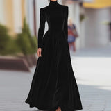 O Neck Solid Patchwork Chic Maxi Dress, Spring Autumn Women Casual Long Sleeve Party Dress, 2025 New Holiday Simple Ladies Dress