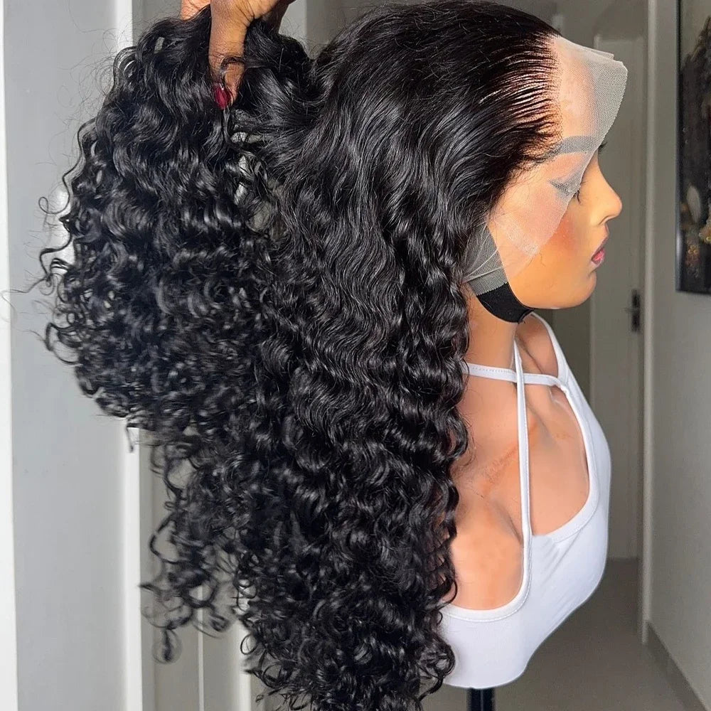250 Density Deep Wave 40 Inch 13x6 13x4 HD Lace Front Wig 100%Human Hair Wig Water Wave Curly 360 Full Lace Front Wig Black