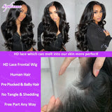 250 Density 40 42 Inch Body Wave Human Hair 13x4 HD Transparent Lace