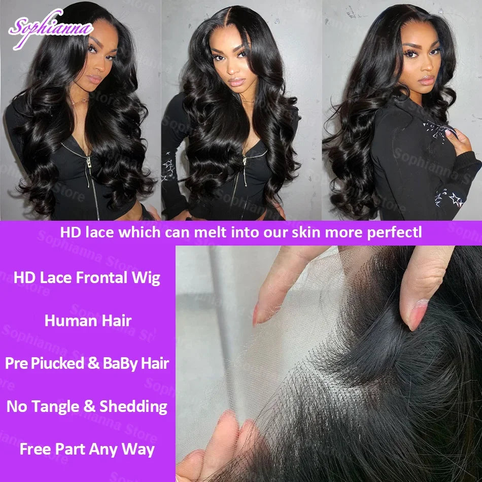 250 Density 40 42 Inch Body Wave Human Hair 13x4 HD Transparent Lace