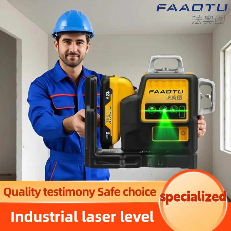 FAAOTU 089LG 3 Sides*360 Degree Vertical Lines Laser Level Meter Outdoor 12V Lithium Battery Horizontal Green Light Level