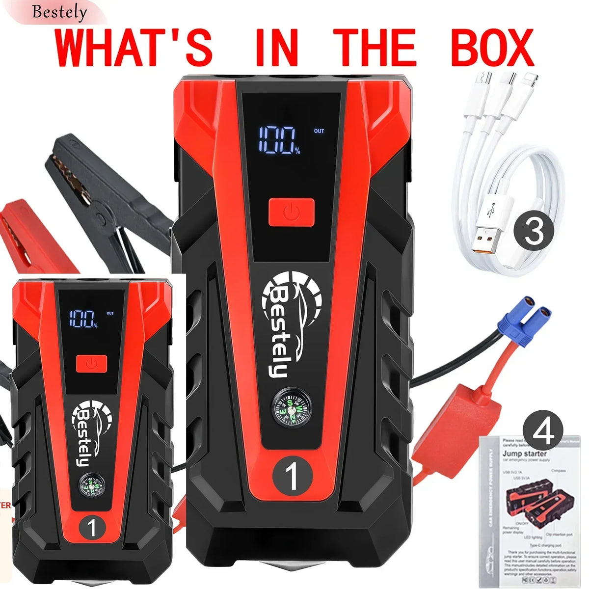 Bestely 12V 99800mAh 3000A Car Jump Starter Car Battery Starters Portable Power Bank 12V Starting Device Petrol Diesel Car