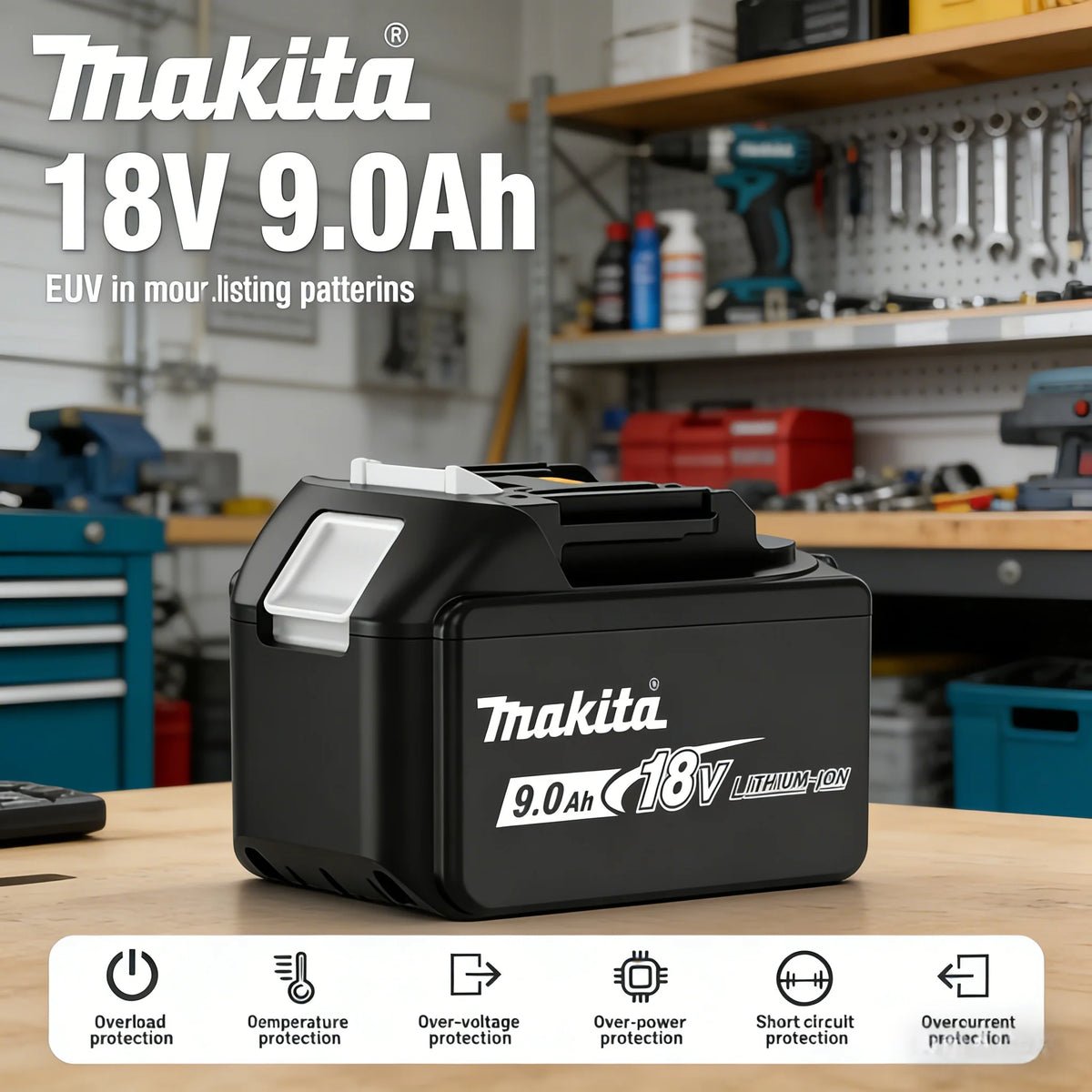 Makita 18V 9.0Ah Lithium Ion LXT Battery Replacement for BL1880 BL1860B LXT400 DDF487 Power Tools, High Capacity.