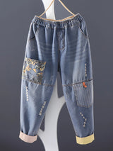 Women's Casual Boyfriend Baggy Jeans Fashion Vintage Style Patchwork Streetwear Female Denim Pants Loose Versatile Harem Trouser