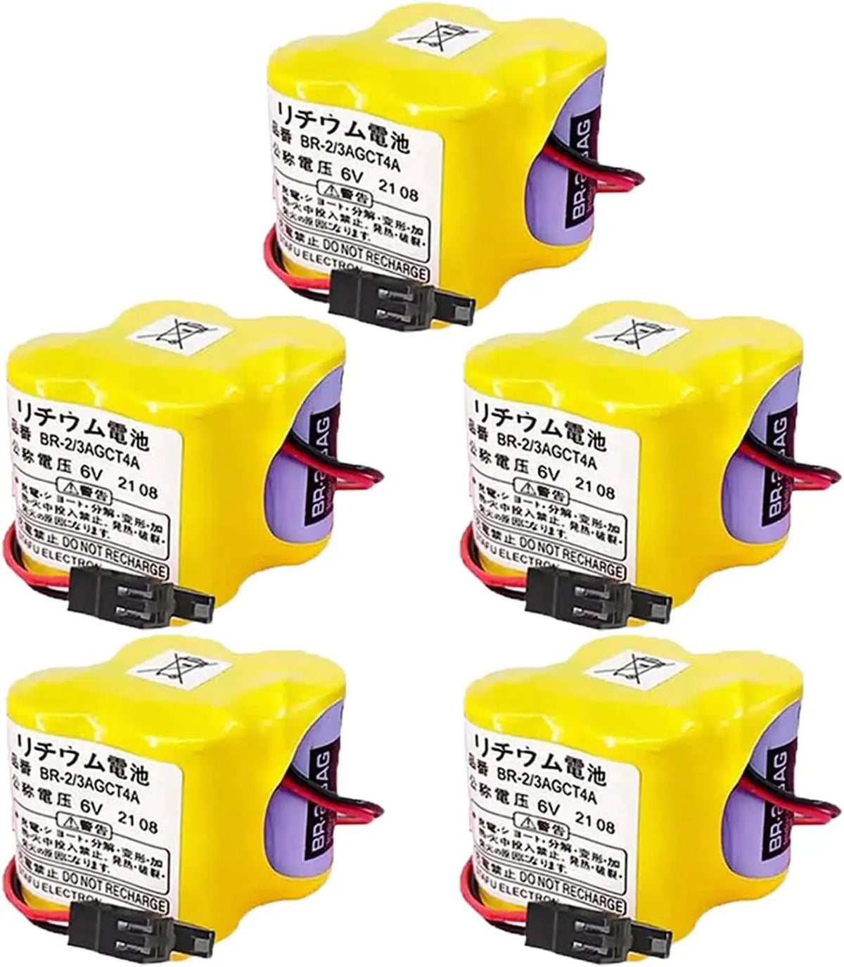 (5-Pack) BR-2/3AGCT4A 6V PLC Battery for FANUC A98L-0031-0025 CNC System (Black Connector)