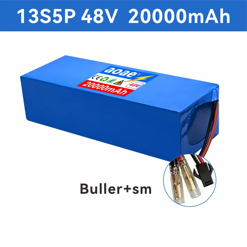 48V Electric Scooter Battery 13S5P 20Ah 18650 Grade-A Cells 2000W Built-in BMS XT60 JST High Capacity Long Range Safe & Durable