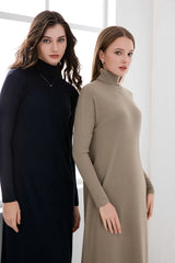 AS 2024 winter turteneck thicken ribbing dress soft and comfortable basic turn-down collar maxi dress ( Ship out in 1 day)