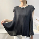 Pleated T-Shirt Summer New Simple Fashion Irregular Sleeveless Loose Casual Round Neck Women's Lightweight Stretch Top