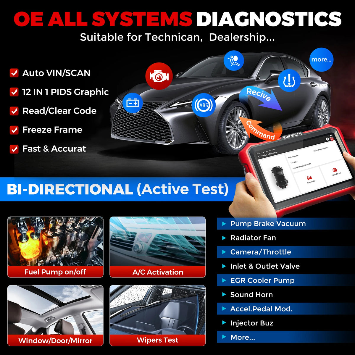 KINGBOLEN K8 PRO Bluetooth OBD2 Scanner ECU Coding Bidirectionnal 40+ Service CANFD DOIP FCA All System Car Diagnostic Tools