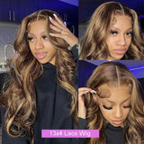 Body Wave 13x4 Hd Transparent Lace Front Wig Colored Highlight Human