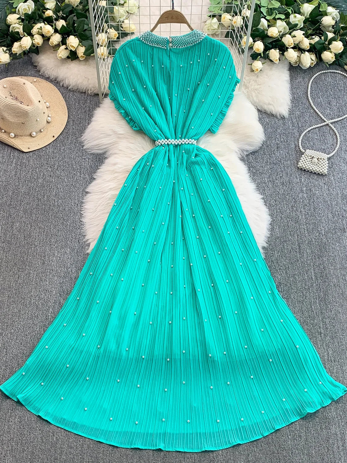 Ele round Ne Beaded Dr Women's Summer Slimming Gored Skirt High Waist A-Line Dr ort Sve Comfortable Fit