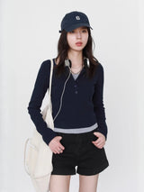 CHIC VEN Women T-Shirts Patchwork Contrast Color New Long Sleeved Pullover Knitted Tees Female Short Top Spring Autumn 2025