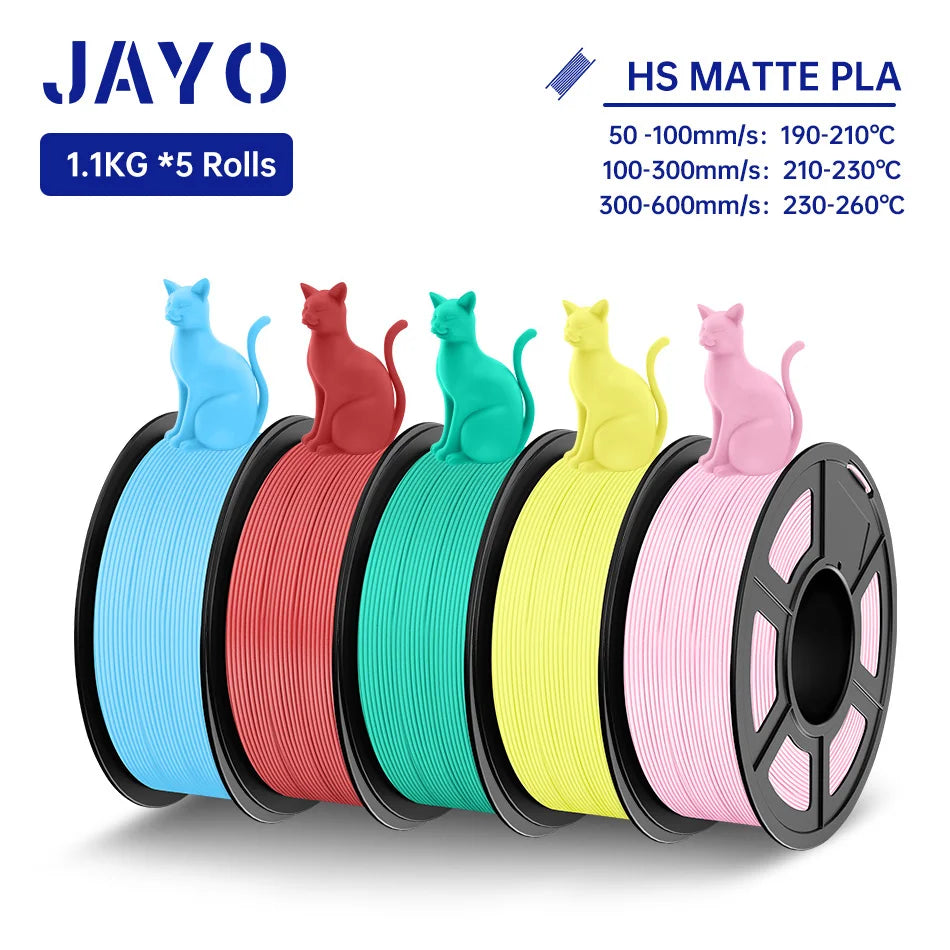 JAYO PLA Classic 3D Filament 1.75mm High Speed Matte PLA 3D Printer Filament Neatly Wound 3D Printing Materials 5Rolls/set