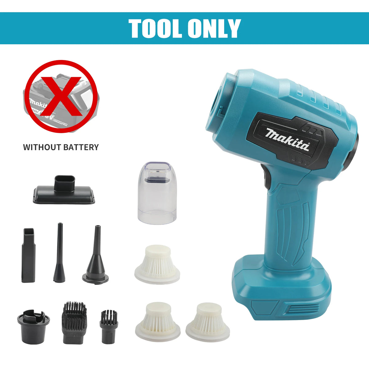 Makita Strong Suction Mini Electric Vacuum Cleaner Wireless Handheld Home Cleaner Blower With 7 Nozzeles for 18V Battery