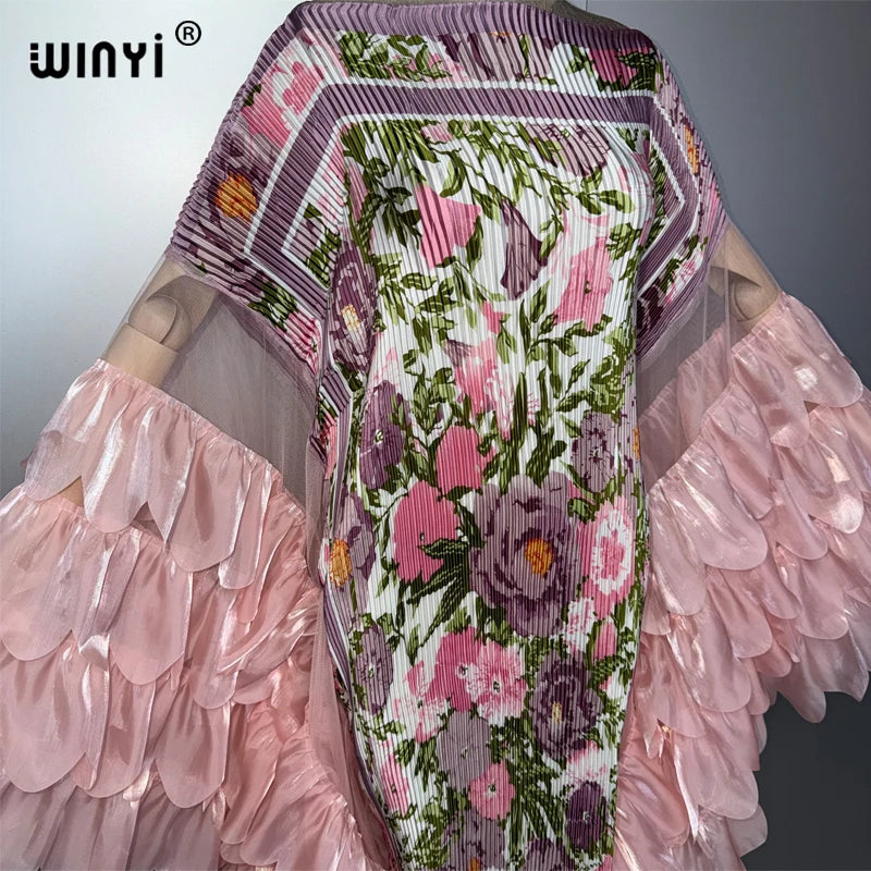 WINYI Summer Women's Casual Dresses Elastic Slim Pleated Dress Abaya Dubai Luxury Party Dress Muslim Woman Boho Evening Dress
