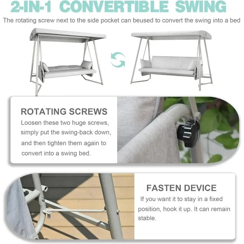 3 to 4 Seat Outdoor Swing Bed with Adjustable Canopy, 800 lbs Capacity, Includes Stand, Cushions, and Pillows