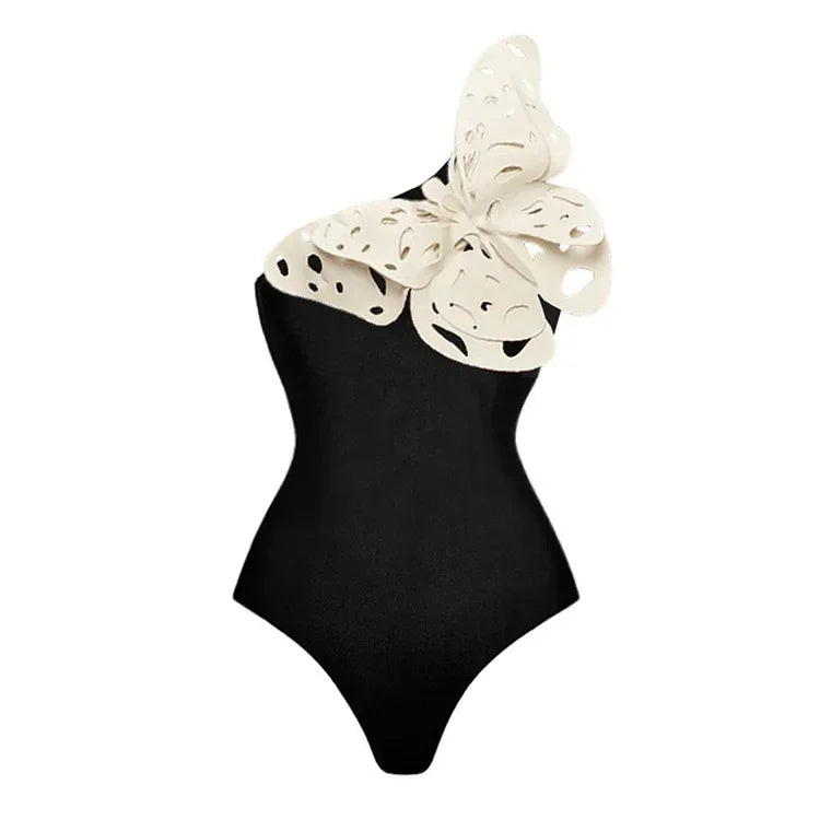 New butterfly decoration one-piece swimsuit set bikini