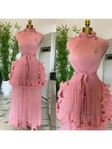 Miyake Pleated Ruffle Collar Dress with Temperament, Solid Color Sleeveless Ball, Elegant Plus Size Long Dress, 2025 Summer