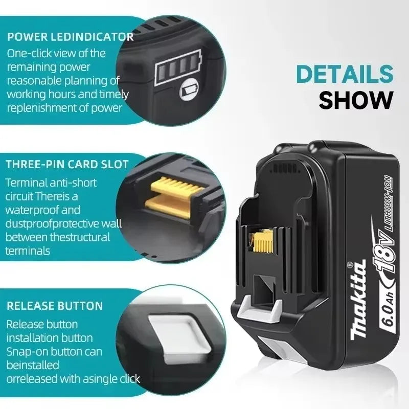 Genuine Makita 18V 6Ah 5Ah Rechargeable Battery for Makita Power Tools Li-ion Replacement 18v Battery+charger+Electric Drill