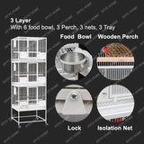 TTLarge Outdoor Bird Aviary Flight Metal Triple Parrot Breeding Stackable Bird Cage For Finches With Wheel