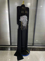 Elegant Rhinestones Long Dress for Women Sexy Mesh See Through Celebrate Evening Prom Birthday Dress Photo Shoot Wear