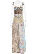 JULISSA MO Chiffon Print Leopard High Slit Baroque Women Dress Spaghetti Strap Maxi Dress Summer Skinny Elegant Party Clubwear