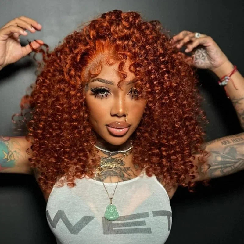 8-22Inch Deep Wave Bob Ginger Orange Lace Front Wigs Bob Human Hair Wig