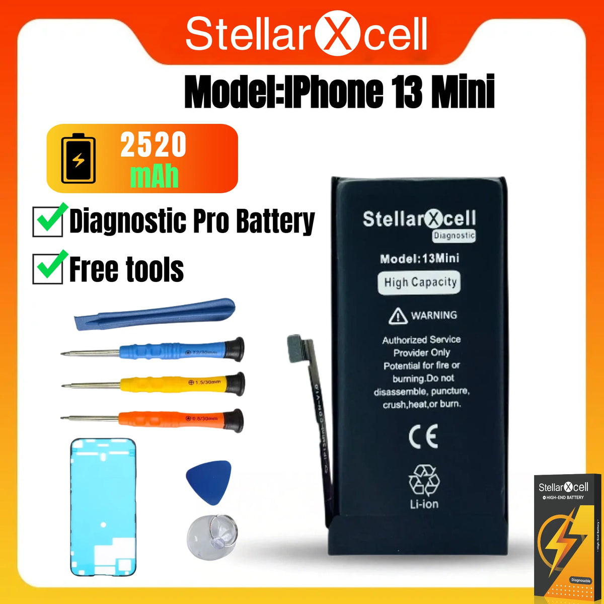 StellarXcell Diagnostic Battery No Pop Up Message Run Diagnose for IPhone12 13Pro 14Plus15Promax Battery 100% Healthy With Tools