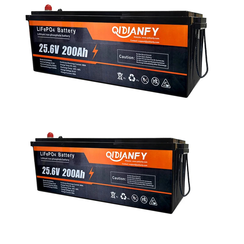 Qidianfy 25.6V 200Ah LiFePO4 Battery Built-in 200A BMS 5120Wh Capacity Rechargeable Lithium Battery for Solar Off-grid System RV Home Backup Energy