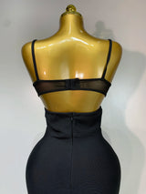 Fashion Black Spaghetti Strap Maxi Long Bandage Dress Mesh Cut Out Elegant Celebirty Bodycon Evening Club Party Birthday Dresses