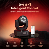 60W Mini Moving Head Light RGBW LED DJ Disco Party Lights Remote Control Stage Effect Lighting for Theater Live Show Bar Club